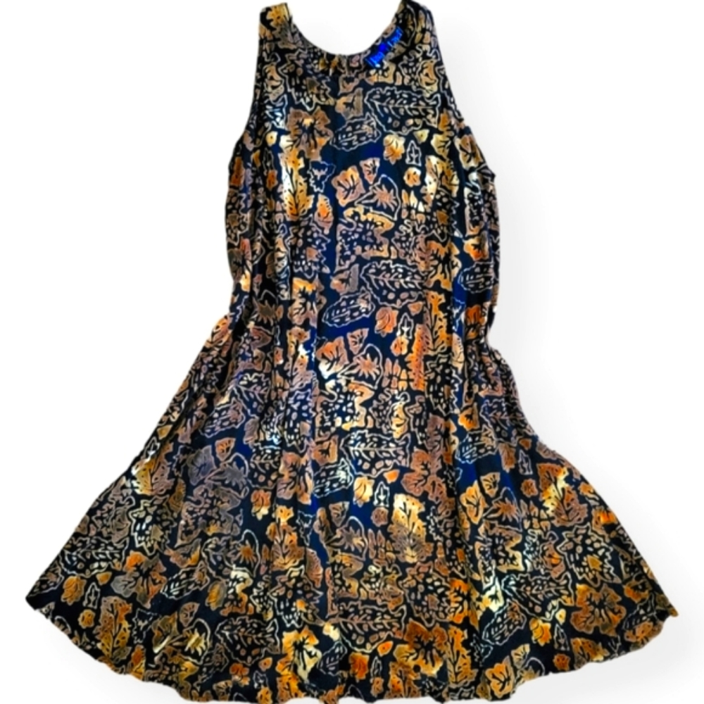 VINTAGE JAVA LAVA Tribal Tropical Floral Sun Dress Black & Brown